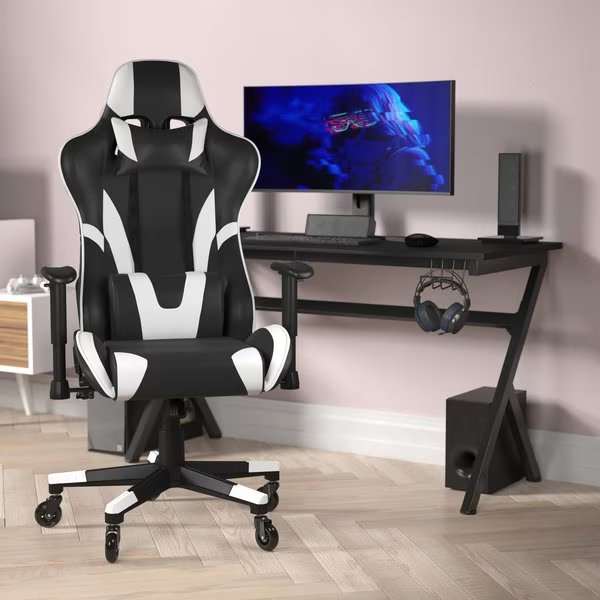 Black LeatherSoft Gaming Chair with Roller Wheels, Flash Furniture, Mfr#: CH-187230-1-BK-RLB-GG